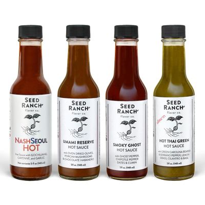 Seed Ranch Hot Sauce Variety Bundle, 4 Pack - Umami Reserve, Smoky Ghost, Hot Thai Green, NashSeoul Hot - Medium to Hot Heat, Organic Gourmet Hot Sauce, Vegan, Non-GMO, Gluten-Free