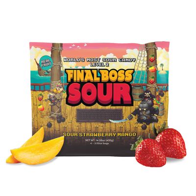 Final Boss Sour, Extremely Super Sour Gummy Candy, Strawberry and Mango, LvL 2 (3.52 Ounce Bag, 1 Bag) - Gummies Made with Dried Fruit, Free of Artificial Colors, Healthy Snack for Kids &amp; Adults