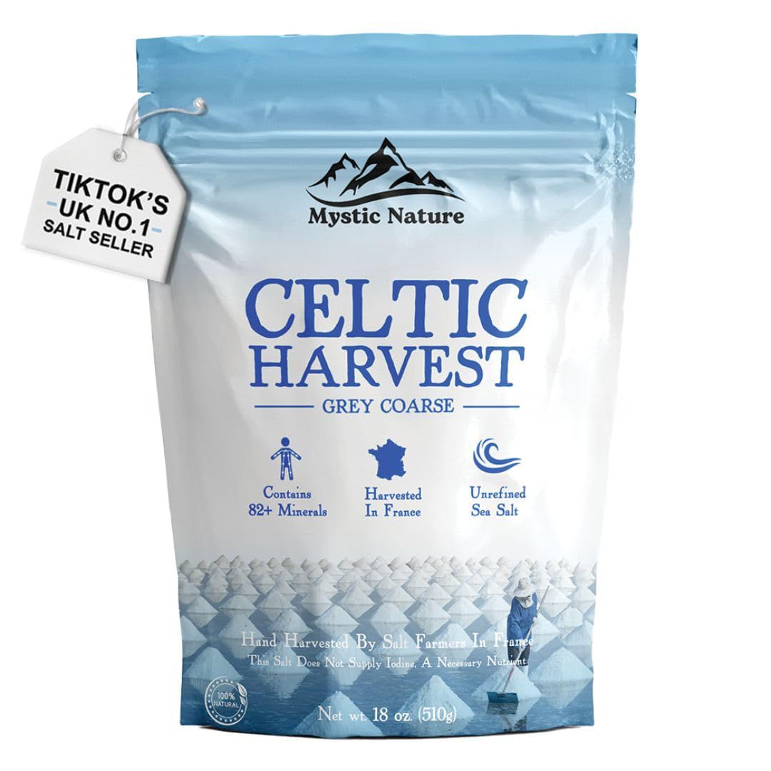 Mystic Nature Celtic Sea Salt - 500g 100% Natural Unrefined Celtic Salt Hand Harvested Using Sustainable And Eco Friendly Practices Contains 82 Minerals UK Brand