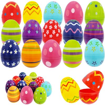 Printed Easter Eggs (50 pack) Fillable with Hinge Bulk Colorful Printed Plastic Easter Eggs, Perfect For Easter Egg Hunt, Surprise Egg, Easter Hunt, 2.3&quot; Inch Assorted Bright Colors (50-Pack)