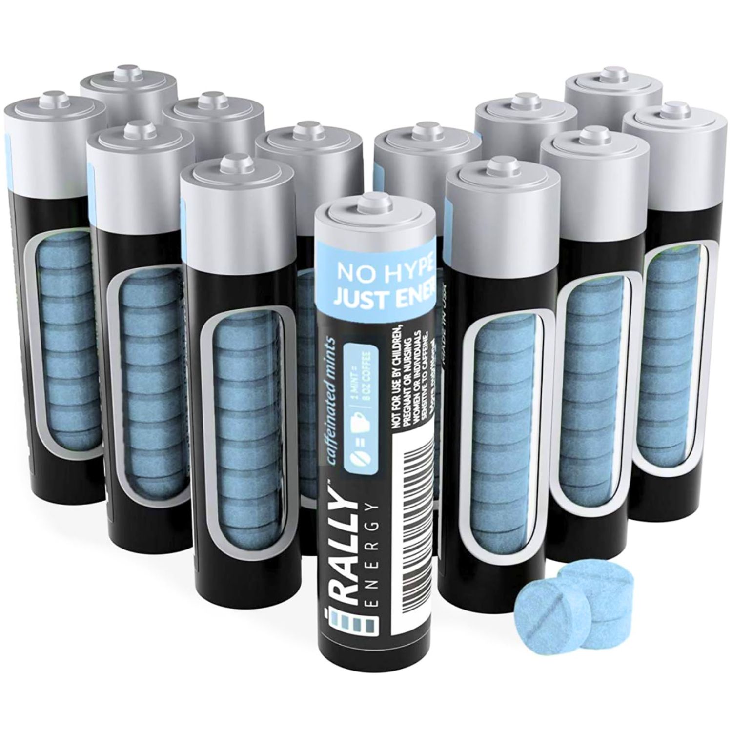 Rally Energy Caffeine Mints, 60milligram Caffeine, Instant Energy, Fresh Breath Caffeinated Mints, 0 Sugar, Natural Wintergreen Flavor (12 Packs, 120 Mints)