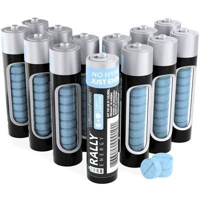 Rally Energy Caffeine Mints, 60milligram Caffeine, Instant Energy, Fresh Breath Caffeinated Mints, 0 Sugar, Natural Wintergreen Flavor (12 Packs, 120 Mints)