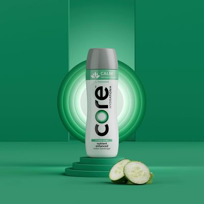 CORE Hydration Calm, Cucumber Essence Nutrient Enhanced Water with L-Theanine, 23.9 Fl Oz Bottle (Pack of 12)