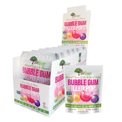 Tree Hugger Bubble Gum Filled Pops in Stand Up Resealable Bags, 6 Bags (12 Pops Per Bag).