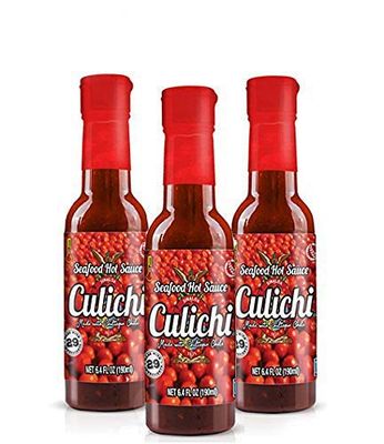 Salsa Culichi (TM) Official Seafood Hot Sauce, Made With The Famously Known &quot;Red Gold&quot; Chiltepin Chili (Authentic Mexican Salsa) (3 Bottles)