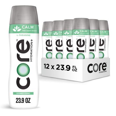 CORE Hydration Calm, Cucumber Essence Nutrient Enhanced Water with L-Theanine, 23.9 Fl Oz Bottle (Pack of 12)
