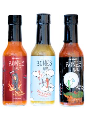 Bones Guy Hot Sauce Pack of 3 - With Secrect Sause, Mango Habanero &amp; Chimichurri Hot Sauces - Gourmet Spicy Sauce, Perfect for Grilling, Marinades, and Dipping