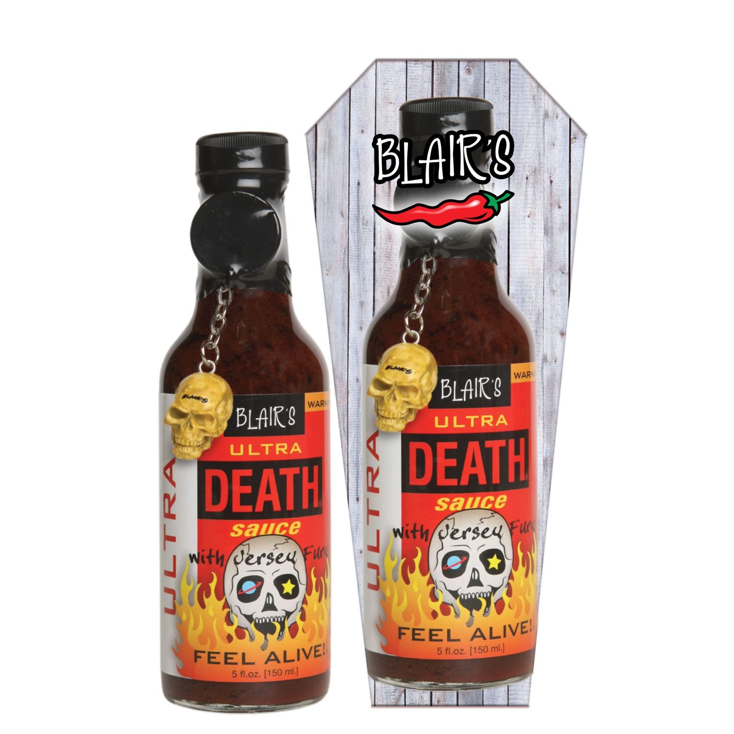 Blair&#39;s Ultra Death Sauce 5 Oz - Habanero, Jolokia, Scorpion Peppers - 900x Hotter Than a Jalapeno! - Comes with Skull Key Chain