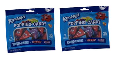 Kool-Aid Popping Candy 3.17 oz bags with 30 pouches inside - Pack of 2-3 Fruity Kool-Aid Flavors - Tropical Punch, Cherry, and Grape - Hilco Sweets - Sweet Treat for the Whole Family