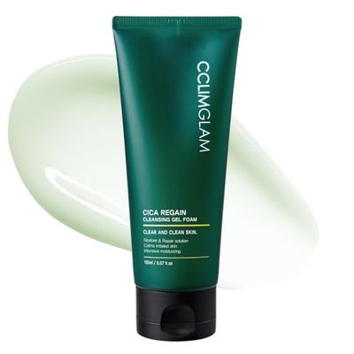 CCLIMGLAM CICA Regain Cleansing Gel Foam 150ml(5.07Fl.Oz), Vegan Mild Skin Barrier Cleanser for Sensitive, Pore and Sebum Care, Calming Soothing Effect, Clean Beauty, Korean Skin Care