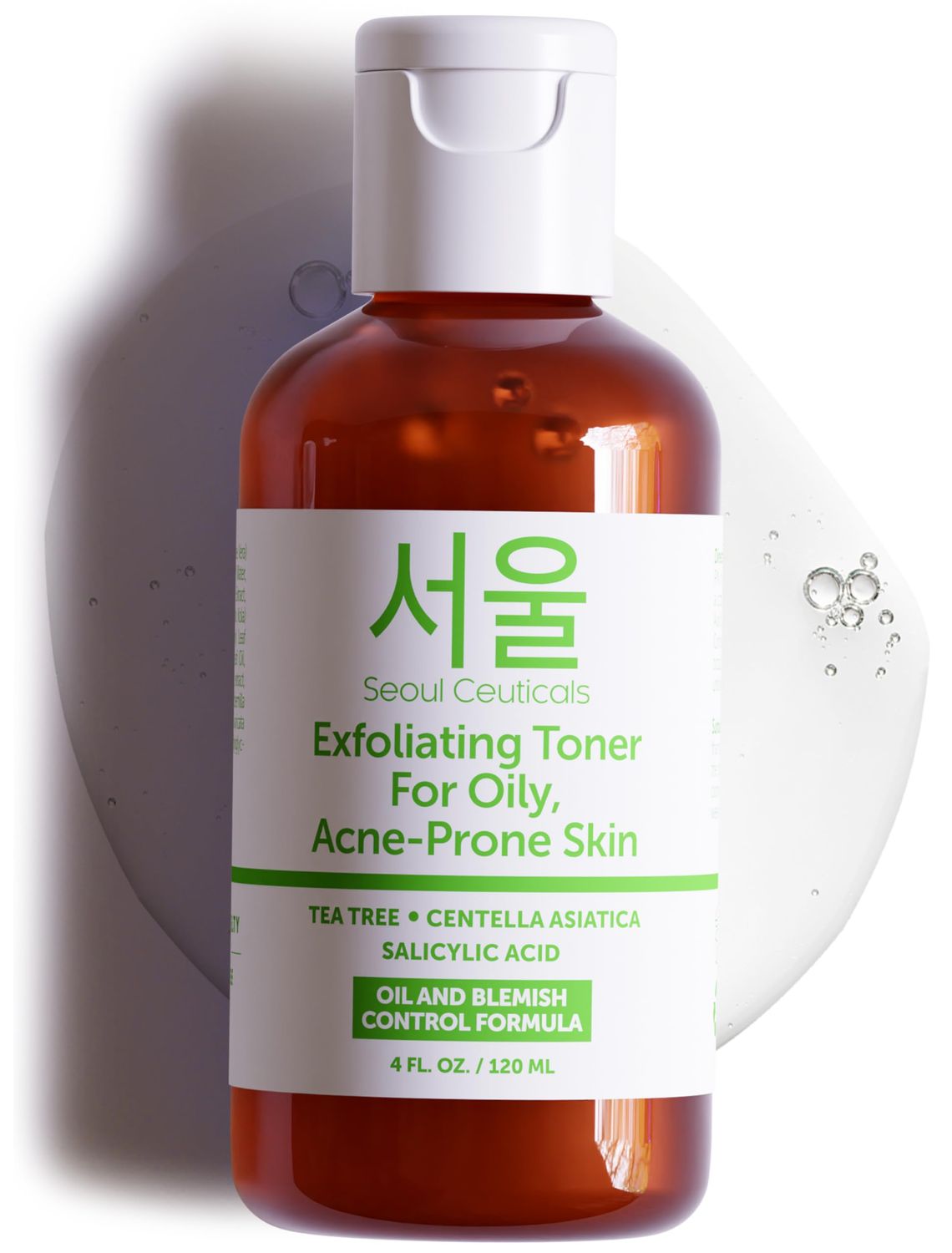 SeoulCeuticals Korean Toner for Oily Acne Prone Skin - Korean Skin Care Tea Tree Toner for Face - Facial Toner Centella Asiatica, Salicylic Acid. 4 FL OZ