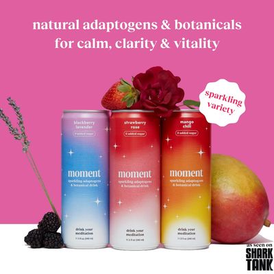 Moment Botanical Soda Soft Drink (Shark Tank) - SPARKLING Drinks Fruity Fun L-Theanine &amp; Ashwagandha for Calm &amp; Clarity 0 Added Sugar 0 Caffeine 12-pack
