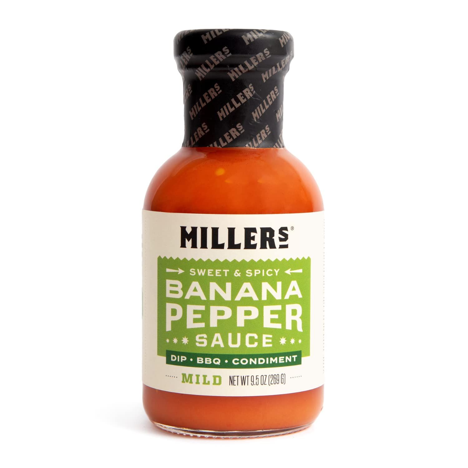 Miller&#39;s Banana Pepper Mild Hot Sauce, Sweet Spicy Banana Pepper Sauce - Best Use for Chicken Wing, Burgers, Sandwich with Low Sodium Content 9.5 OZ