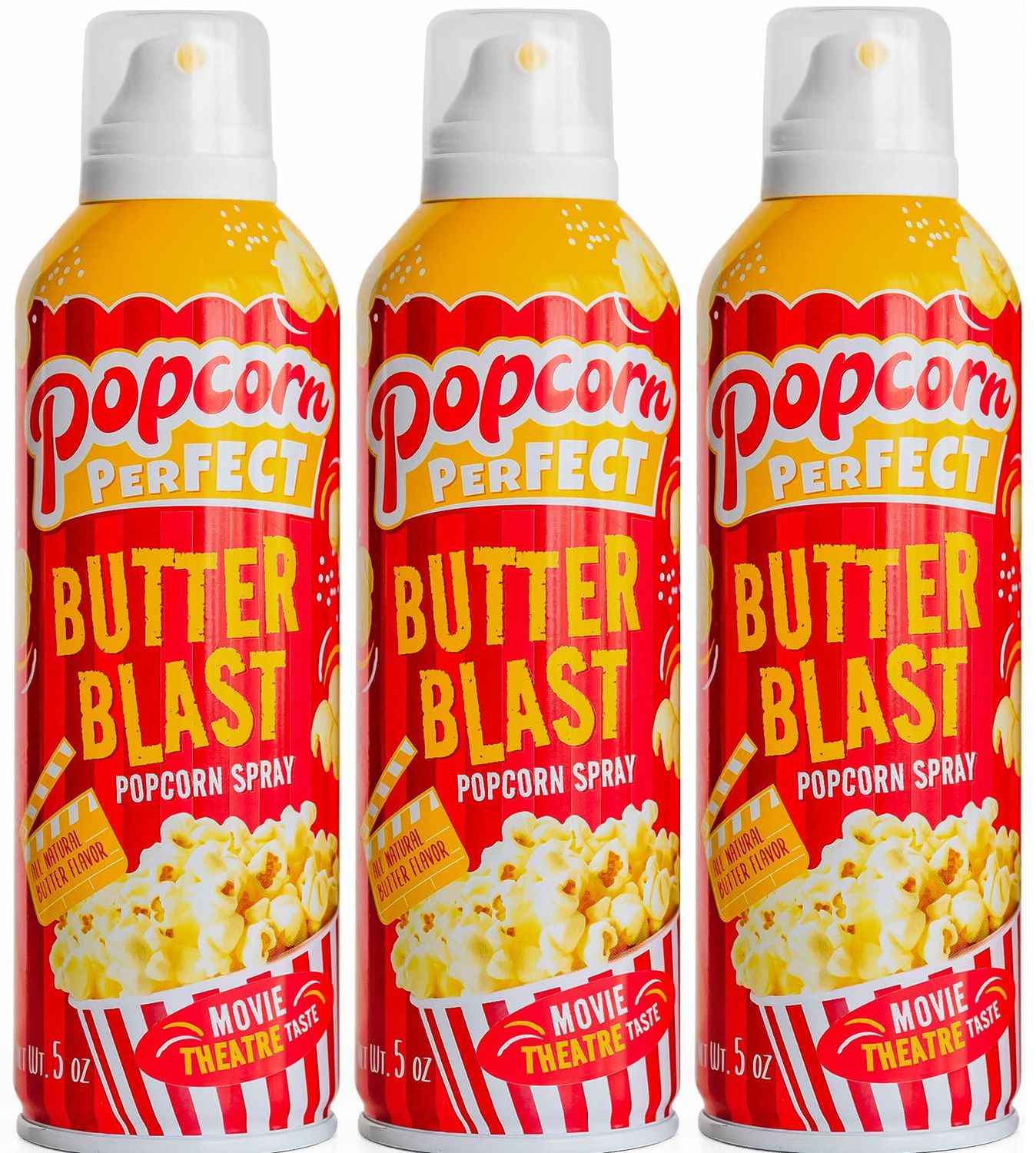 POPCORN PERFECT: Popcorn Butter spray for Microwave and Popcorn Maker, Pop Corn Alternative to Oil, Tastes like Movie Theatre Butter, Better than Kettle corn &amp; Dry Seasoning Toppings, 5 oz (3 Pack)