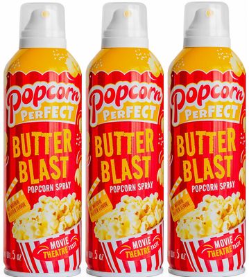 POPCORN PERFECT: Popcorn Butter spray for Microwave and Popcorn Maker, Pop Corn Alternative to Oil, Tastes like Movie Theatre Butter, Better than Kettle corn &amp; Dry Seasoning Toppings, 5 oz (3 Pack)