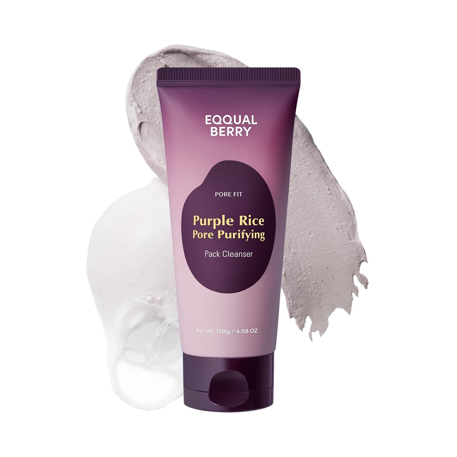 EQQUALBERRY Purple Rice Pore Purifying Pack Cleanser - Dual-Use Clay Mask &amp; Foam Cleanser Deep Cleansing for Pore Care &amp; Skin Prep AHABHAPHA Korean Skincare for Glass Skin, 4.58 OZ. (130g)