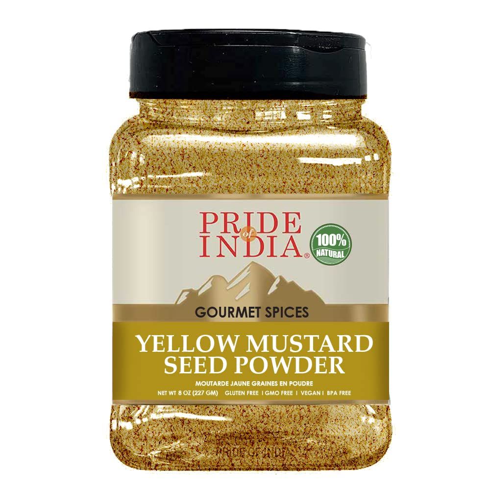 Pride Of India - Yellow Mustard Ground - Gourmet Spice - Ideal for Pickles/Mustard Dressing/Sauces/ Hotdogs - Preservatives &amp; Additives Free - Easy to Store - 8oz. Medium Dual Sifter