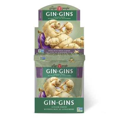 GIN GINS Original Ginger Chews - 100% Natural Candy by The Ginger People - Individually Wrapped Healthy Treats - Made with the Fresh Rhizome - Original Flavor, 2.1oz Bags - Pack of 12