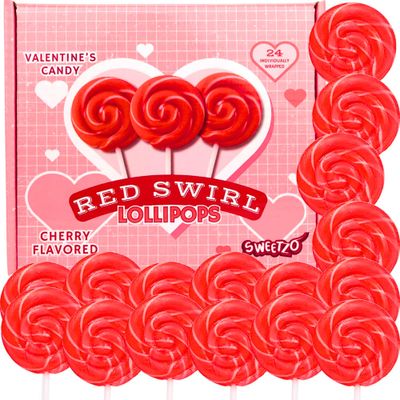 Individually Wrapped Red Swirl Lollipops, Strawberry Flavored, 24 Pieces