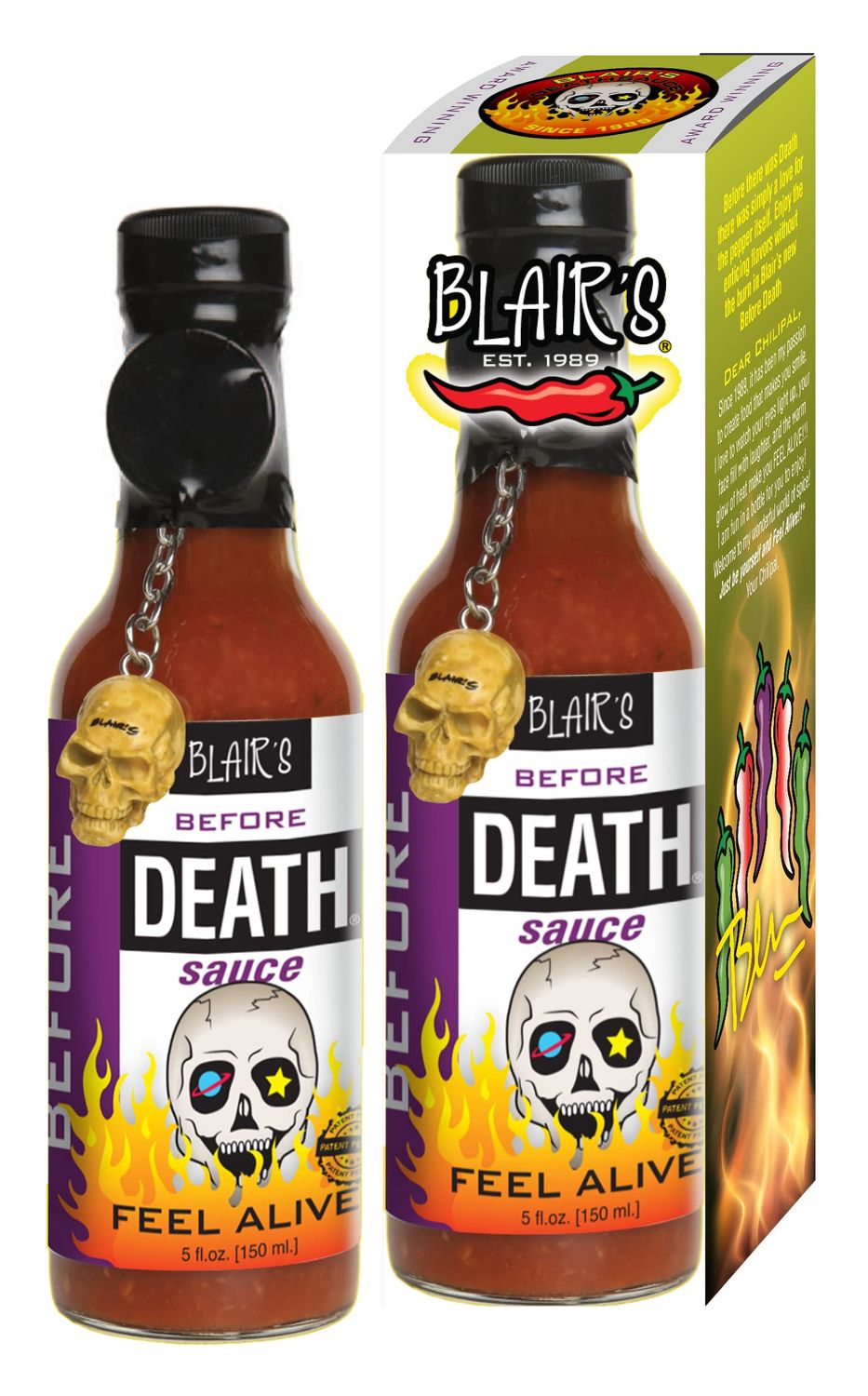 Blair&#39;s Before Death Sauce with Habanero &amp; Skull Chain 5 Ounce - Mild Heat, Perfect Table Sauce for Every Meal