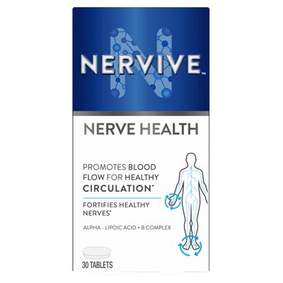 Nervive Nerve Health, with Alpha Lipoic Acid, to Fortify Nerve Health and Function in Fingers, Hands, Toes, &amp; Feet, ALA, Vitamins B12, B6, &amp; B1, 30 Tablets (Packaging May Vary)