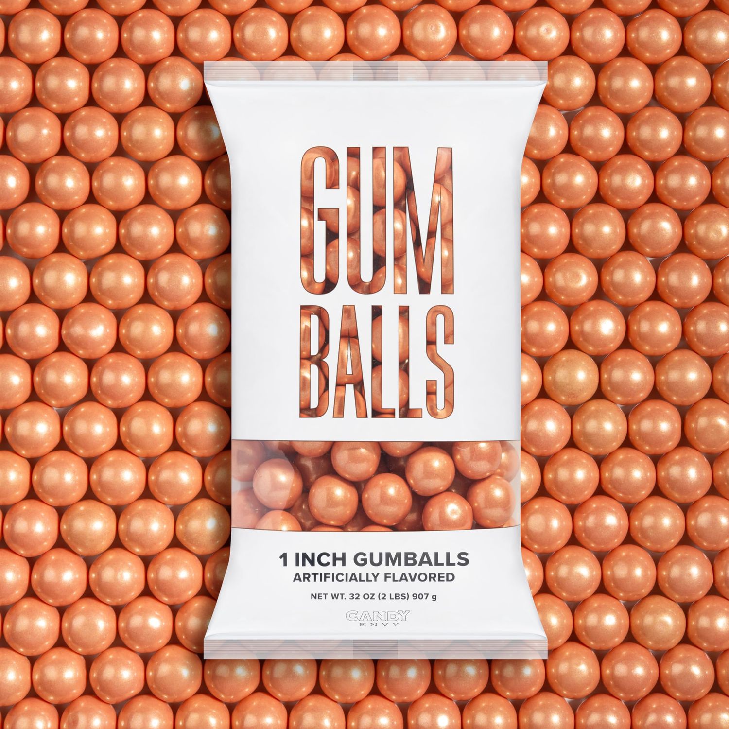 Candy Envy - Shimmer Rose Gold 1 Inch Gumballs - 2lb Bag - Approximately 113 Gumballs Per Bag - North American Made &amp; Kosher Certified