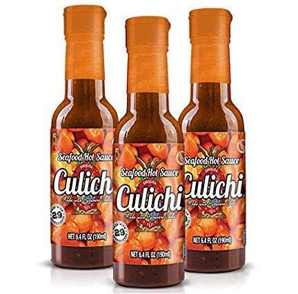 Salsa Culichi (TM) Official Seafood Hot Sauce, Made from the Famous Habanero Chili (Authentic Mexican Salsa) (3 Bottles)