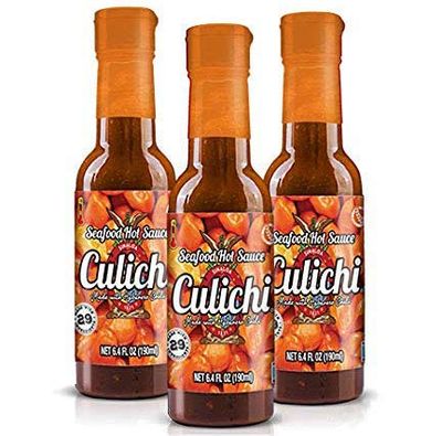 Salsa Culichi (TM) Official Seafood Hot Sauce, Made from the Famous Habanero Chili (Authentic Mexican Salsa) (3 Bottles)