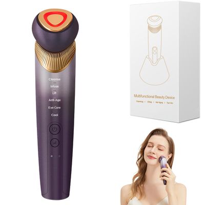 Yuonry 6-in-1 Age-Defying - Eye, Face &amp; Neck Lift &amp; Firm, 5-Color Light Therapy for Face with Microcurrent, Vibration, Heat &amp; Cooling, Skin Care Tool for Youthful &amp; Tightening Skin (Purple)