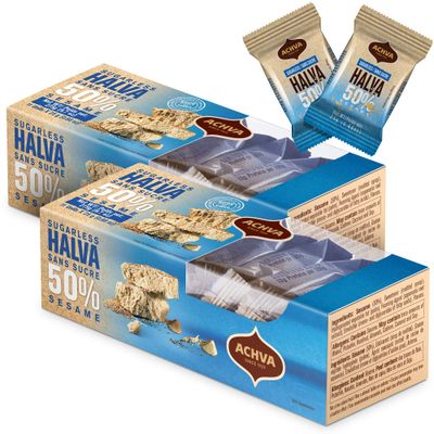 Variety Pack of Halvah Marble, Vanilla, and Walnut Israel Candy Bars- Vegan-Friendly, Certified Kosher Snacks with No Dairy or Gluten by Achva, 25 g. Each (Halvah Sugarless Pack of 2)
