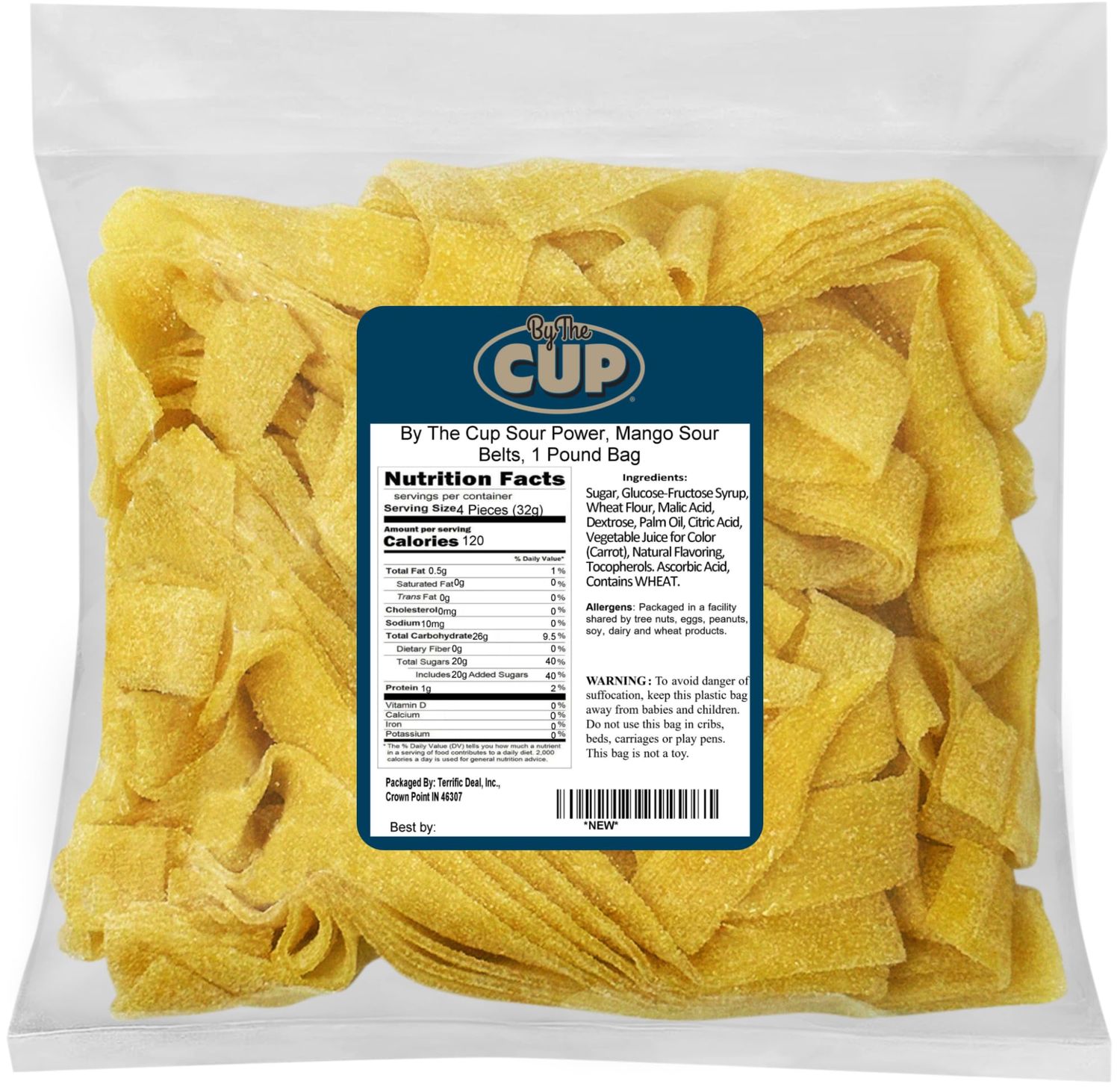 By The Cup Sour Power Mango Sour Belts, 1 lb Bulk Bag