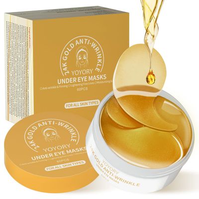 YOYORY Under Eye Patches Masks - Collagen &amp; Hyaluronic Acid for Removing Eye bags, Puffiness, Dark Circles Smoothing Skin Care Treatment for Women and Men, (60 Pcs) Gold