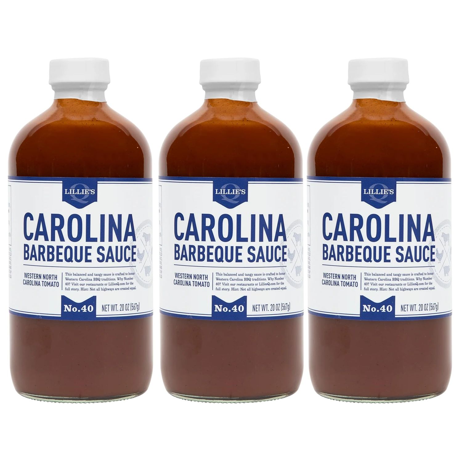 Lillie&#39;s Q - Carolina Barbeque, Gourmet Carolina Sauce, Tangy BBQ Sauce with Tomato Vinegar, Premium Ingredients, Made with Gluten-Free Ingredients (20 oz, 3-Pack)