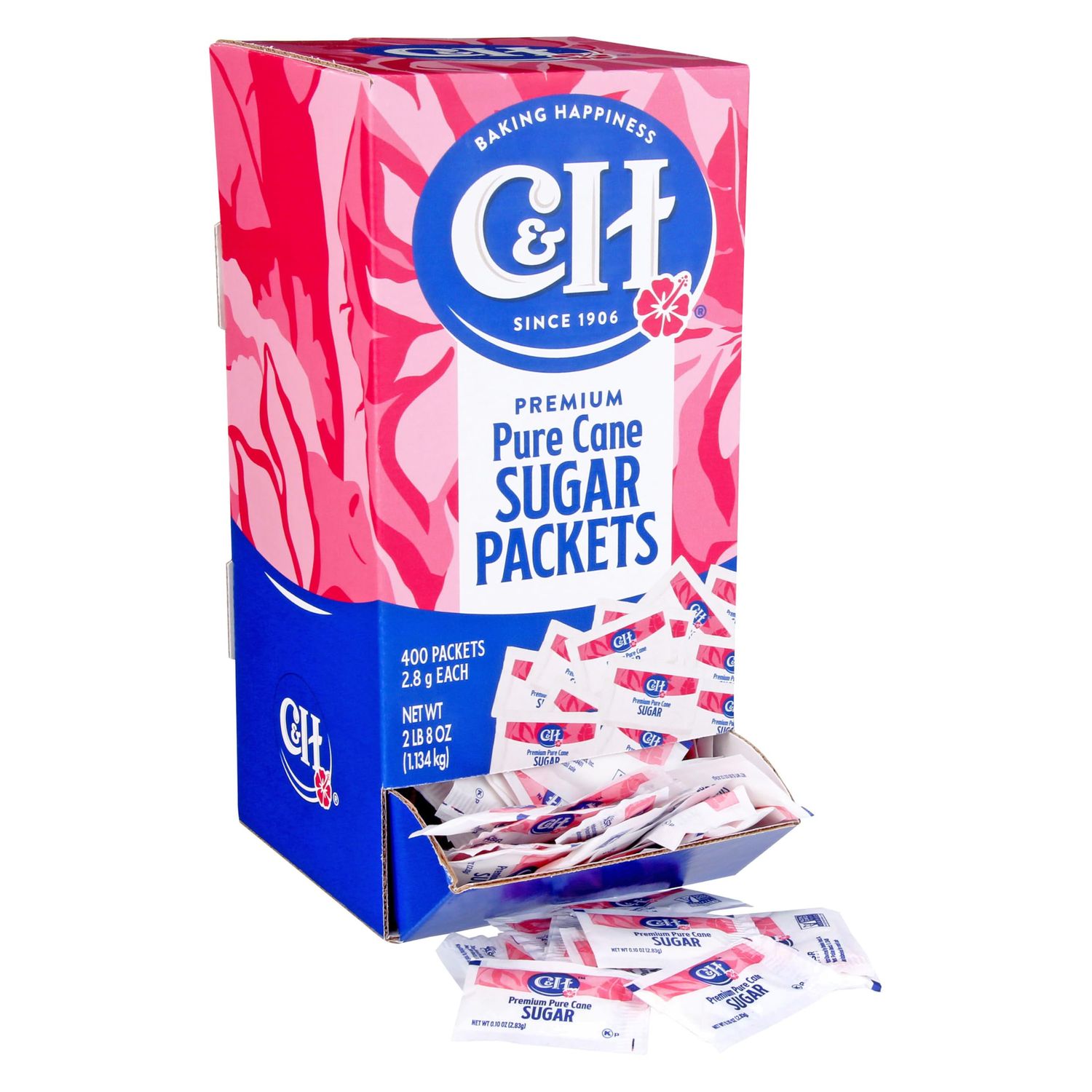 C&amp;H Premium Pure Cane Sugar Packets, 0.10 Ounce (2.8 Gram) NON-GMO Packets, Pack of 400 in Dispenser Box