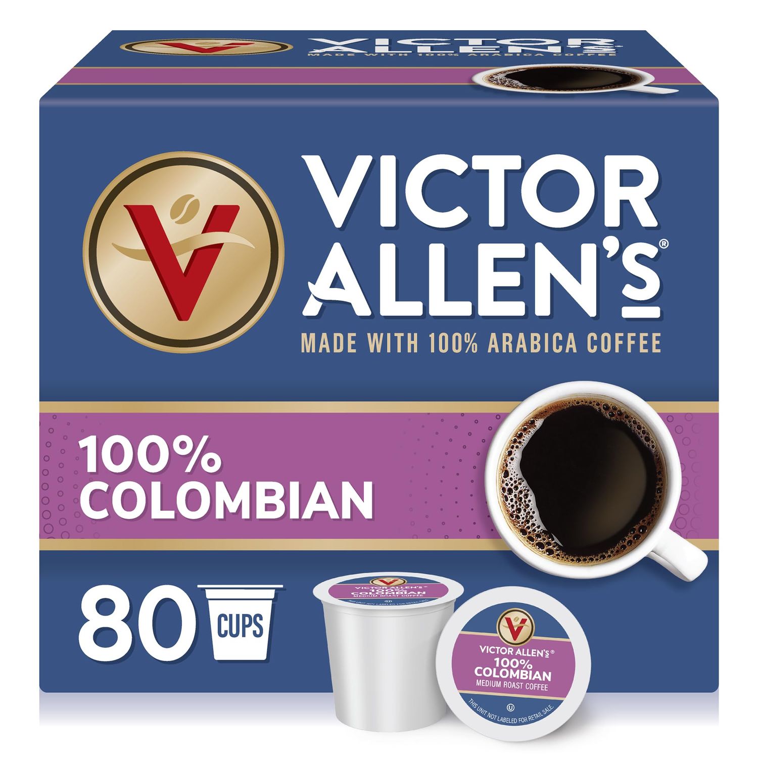 Victor Allen&#39;s Coffee 100% Colombian, Medium Roast, 80 Count, Single Serve Coffee Pods for Keurig K-Cup Brewers