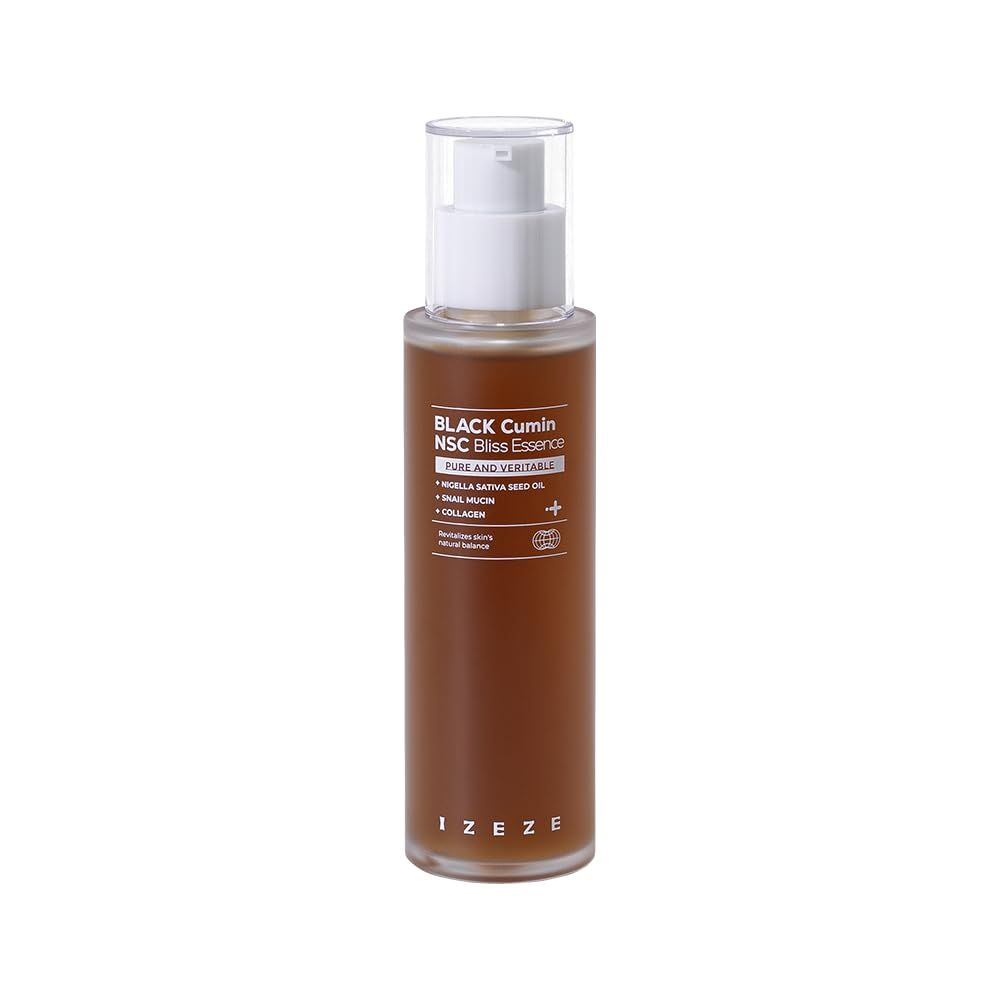 IZEZE BLACK Cumin NSC Bliss Essence 3.38 fl.oz, 100ml l Snail Mucin Essence, Low Molecular Collagen, Hydrating Korean Skin Care for Wrinkles, Good Molecules, Nigella Sativa Seed Oil, Thymoquinone