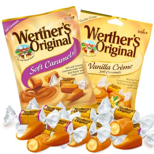 Werther&#39;s Original Vanilla Crme and Caramel Soft Chews, Individually Wrapped Chewy Candies for Party Favors or Office Jar Fillers, Pack of 2, 4.51 Ounces