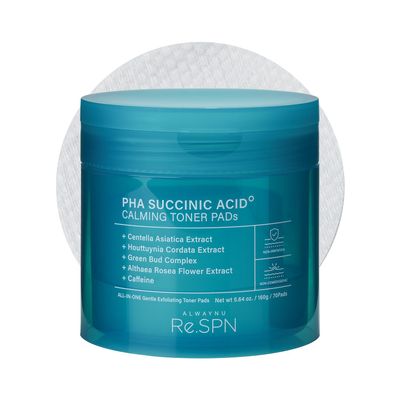 Re.SPN PHA Succinic Acid Calming Toner Pads, Centella, Non comedogenic, Caffeine, Gluconolactone, Houttuynia Cordata Mild Exfoliatiing, Gentle, Sensitive Skin, Glass Skin, acne, Korean Skin Care