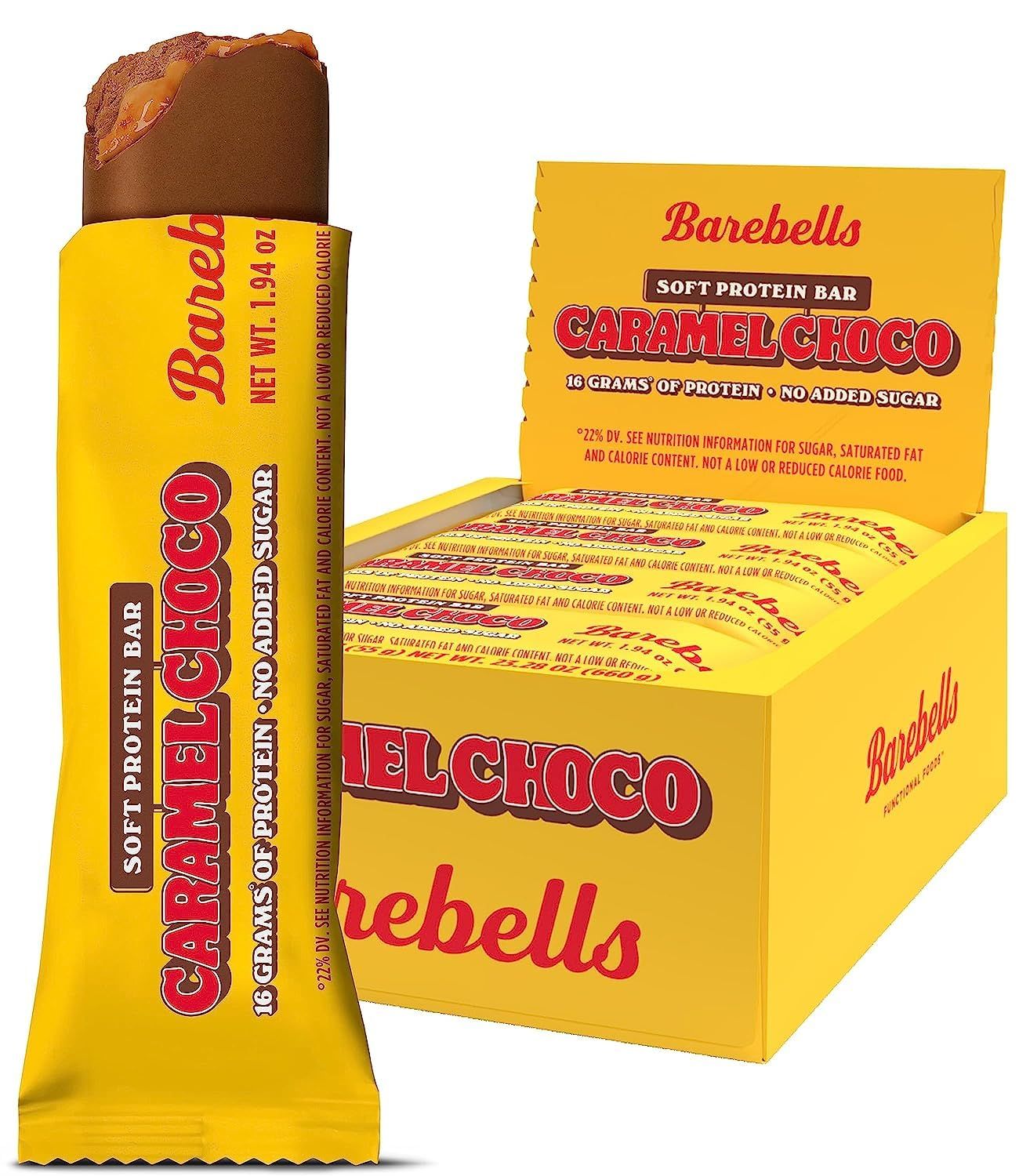 Barebells Soft Protein Bars Caramel Choco - 12 Count, 1.9oz Bars - Protein Snacks with 16g of High Protein - Fluffy Chocolate Protein Bar with 2g of Total Sugars - Soft Protein Snack &amp; Breakfast Bars