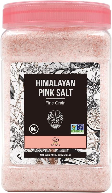 Soeos Himalayan Pink Salt, Fine Grain, 80oz (5 Pound), Non-GMO Himalayan Salt, Kosher Salt, Pink Himalayan Sea Salt Fine