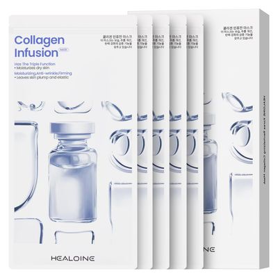 HEALOINE Bio-Collagen Real Deep Mask Overnight Korea Hydrating Collagen Face Masks Pore Minimizing, Elasticity Improvement Hydrogel Sheet Mask for All Skin Type Skincare 5 Pack