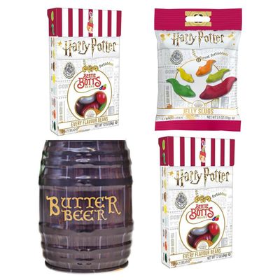 Jelly Belly Harry Potter&#39;s Favorites, Gift Pack of 4 (Butterbeer Barrel Tin, Bertie Bott&#39;s Every Flavor Jelly Beans, &amp; Jelly Slugs Chewy Candy) by Lyza&#39;s Sweets &amp; Treats