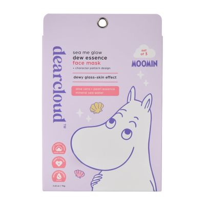 dearcloud x Moomin Sea Me Glow Dew Essence Face Mask, Korean Sheet Mask - Allantoin, Niacinamide &amp; Cica (3 Pack)