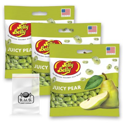 Juicy Pear flavored Jelly Beans- 3 Pack of 3.5 oz bags- includes Travel Size Bag from R.U.S Candy Company