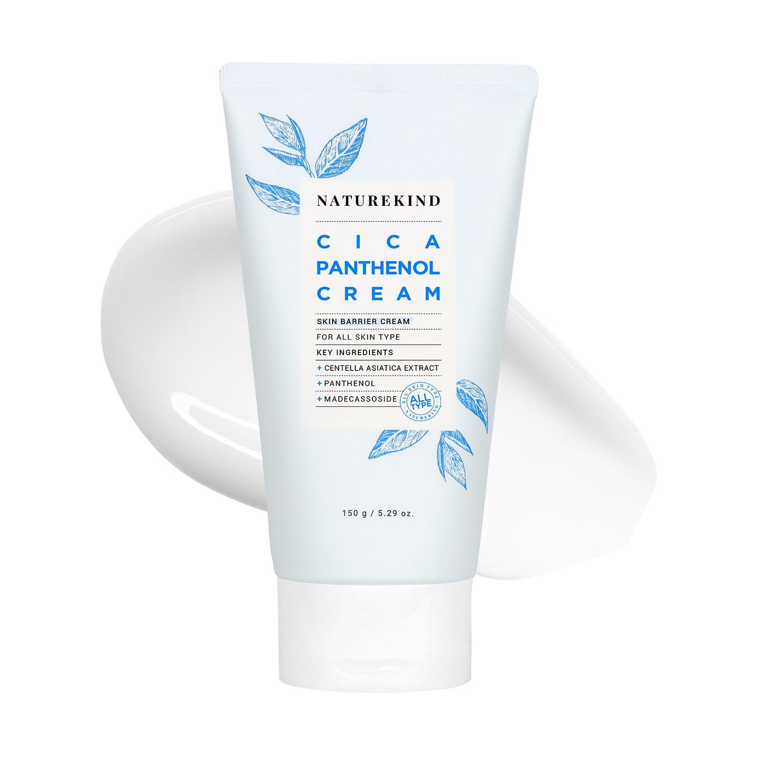 NATUREKIND Cica Panthenol Cream, 50,000ppm Panthenol, Centella Asiatica &amp; Hyaluronic Acid, Barrier Repair Moisturizer for Dry, Sensitive Skin, Korean Skincare, 150g, 5.29 oz.