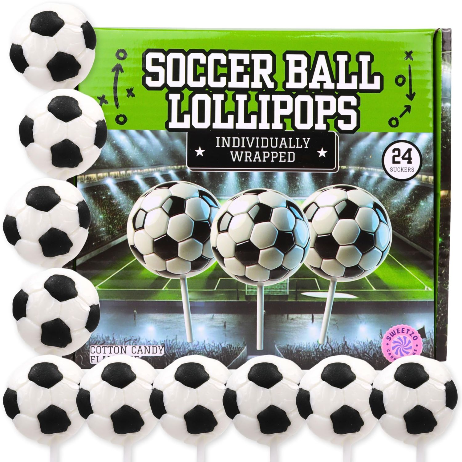Soccer Ball Lollipops(half soccer balls), Individually Wrapped Suckers, End of Year Team Gifts and Candy Party Favors, 24 Count
