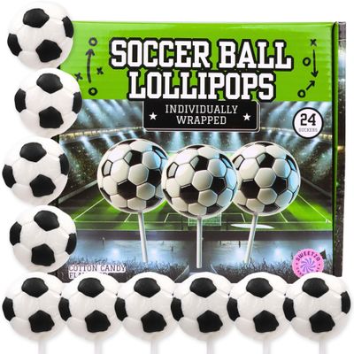 Soccer Ball Lollipops(half soccer balls), Individually Wrapped Suckers, End of Year Team Gifts and Candy Party Favors, 24 Count
