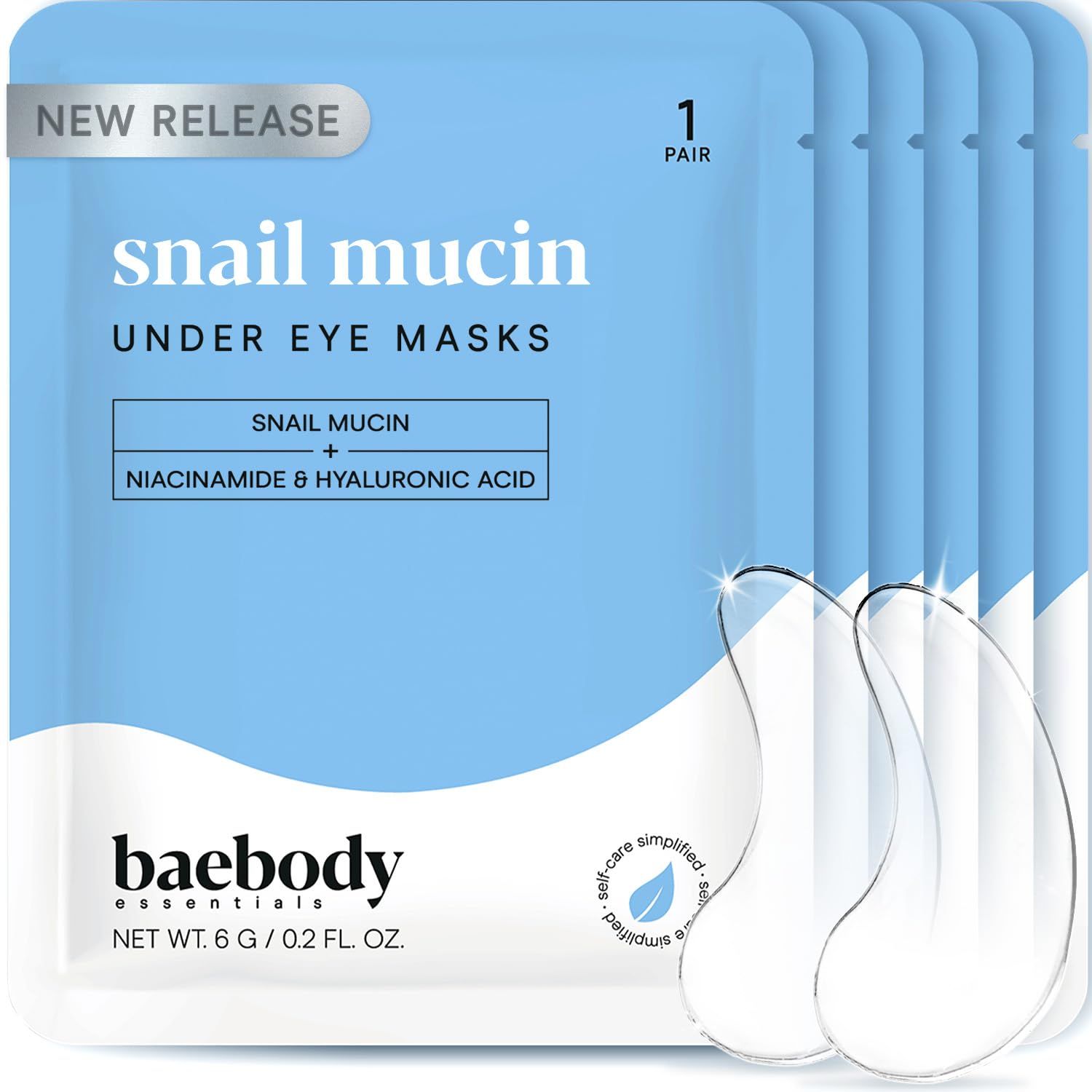 Baebody Advanced Snail Mucin Under Eye Patches for Women &amp; Men (6 Pairs) - Under Eye Masks for Dark Circles and Puffiness - With Niacinamide - Reduce Fine Lines and Wrinkles