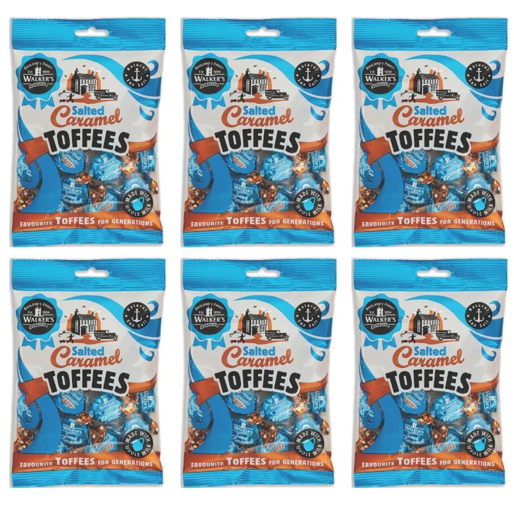 Walkers&#39; Nonsuch Salted Caramel Toffees Traditional British Candy with Butter &amp; Whole Milk Sweet &amp; Salty Treat Individually Twist Wrapped Delicious Chewy Toffee 5.29 Oz (Pack of 6)
