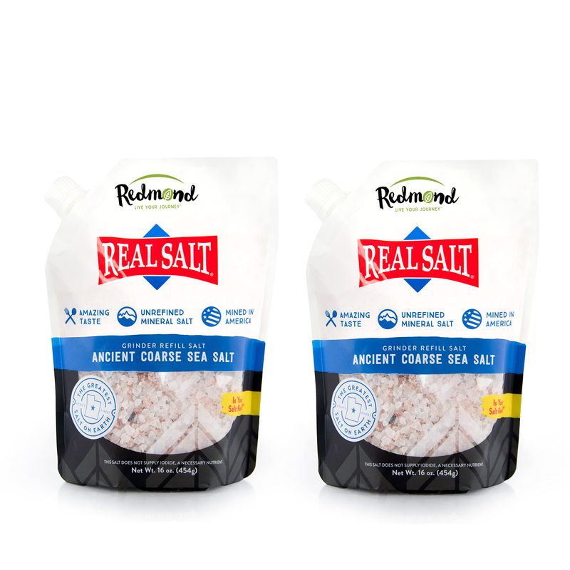 Redmond Real Sea Salt - Natural Unrefined Gluten Free Coarse, 16 Ounce Pouch (2 Pack)